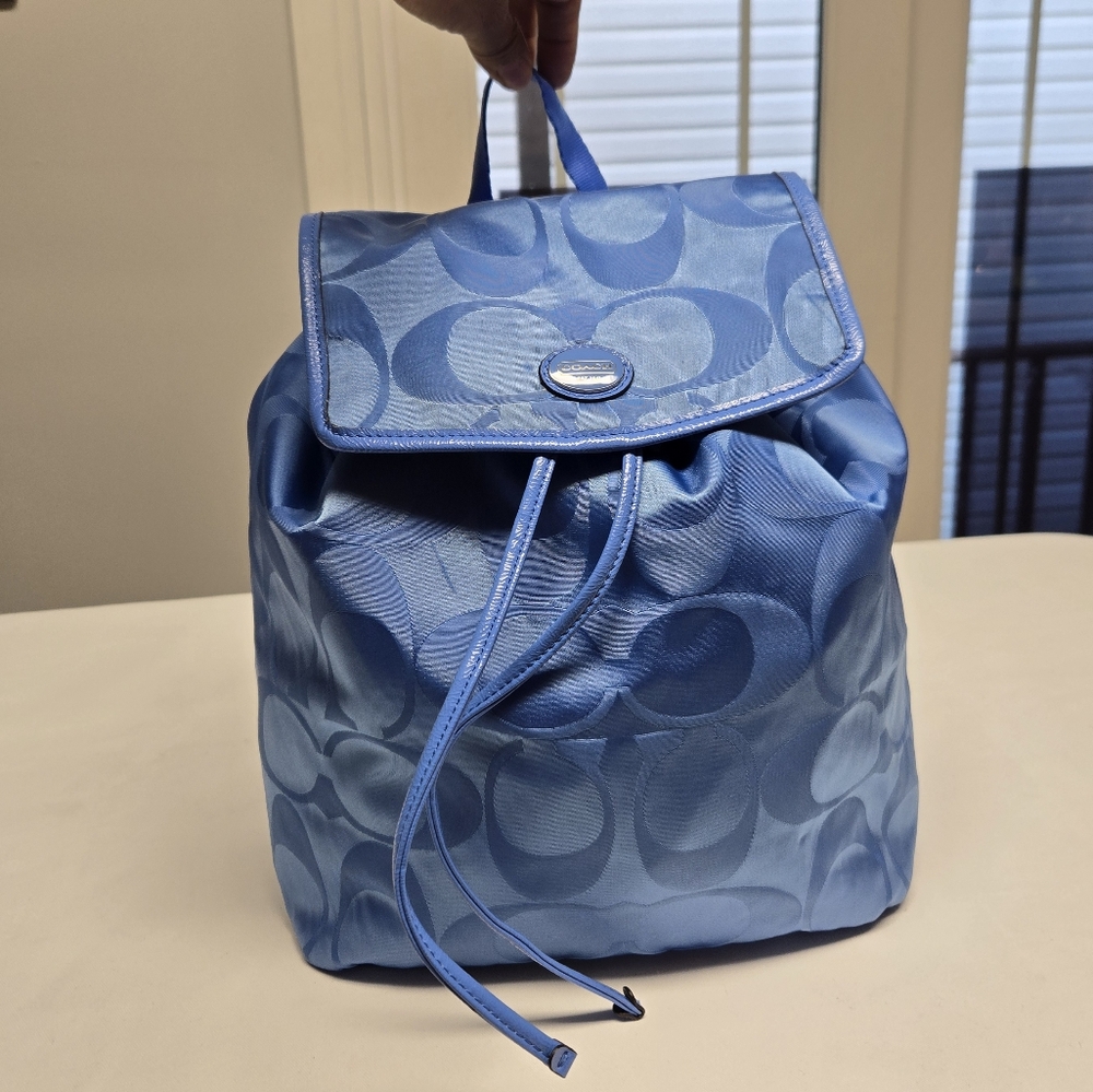 Coach Light Blue Signature Nylon Drawstring Backpack - Picture 16 of 16